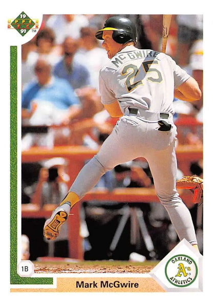 1991 Upper Deck #174 Mark McGwire, Oakland Athletics player, batting with number 25