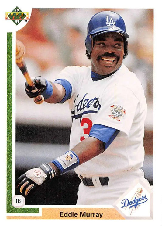 Eddie Murray smiling in Los Angeles Dodgers uniform on 1991 baseball card