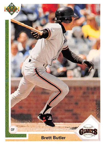 Brett Butler San Francisco Giants player batting on 1991 Upper Deck baseball card