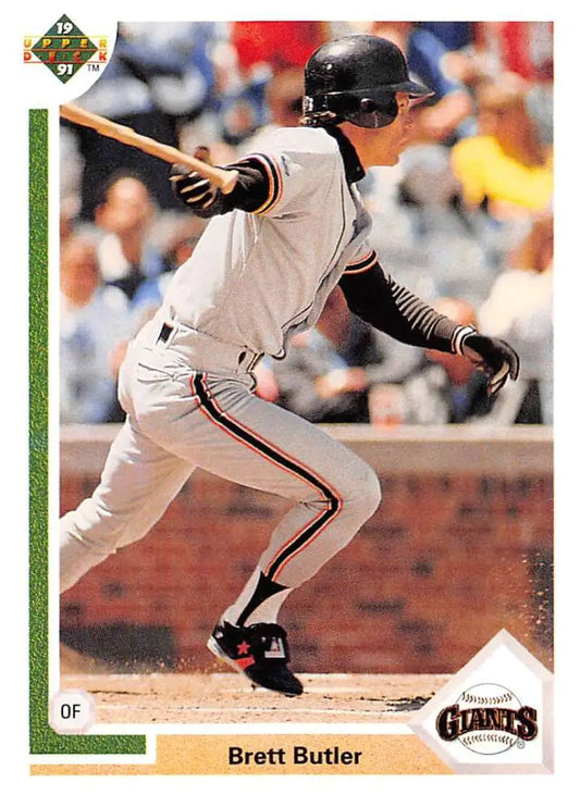 Brett Butler San Francisco Giants player batting on 1991 Upper Deck baseball card