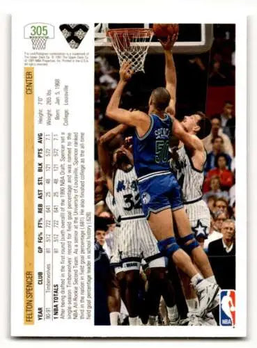 1991 Upper Deck #305 Felton Spencer Minnesota Timberwolves basketball card original gloss