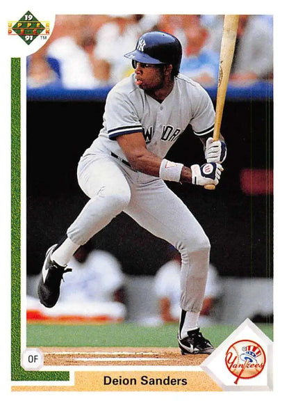 Deion Sanders New York Yankees Baseball Card at bat in white uniform