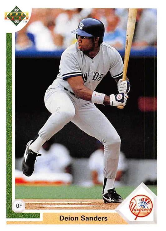 Deion Sanders New York Yankees Baseball Card at bat in white uniform