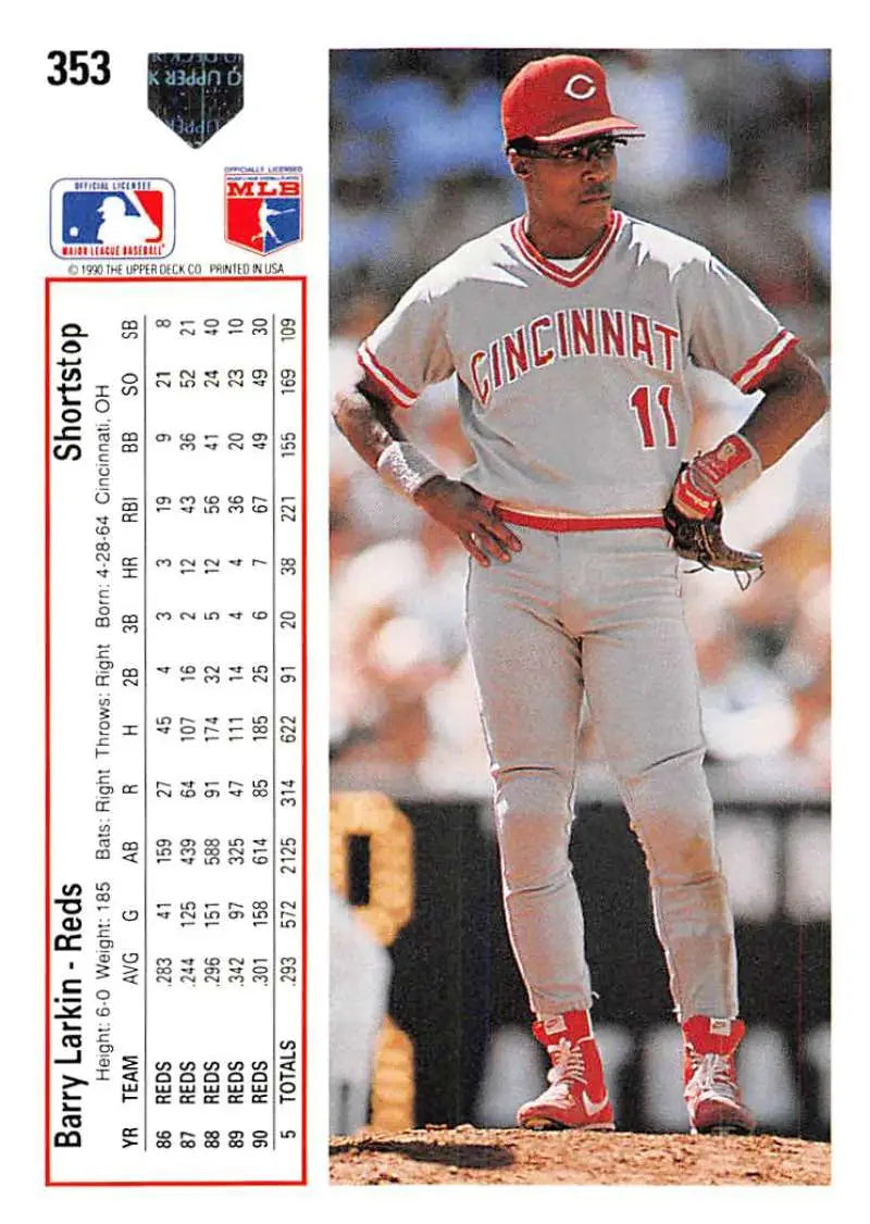 Barry Larkin 1991 Upper Deck #353 Cincinnati Reds Baseball Card in white uniform