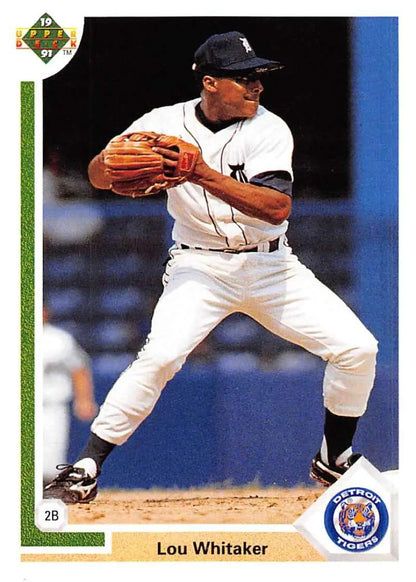 Lou Whitaker fielding a ground ball for the Detroit Tigers in white uniform
