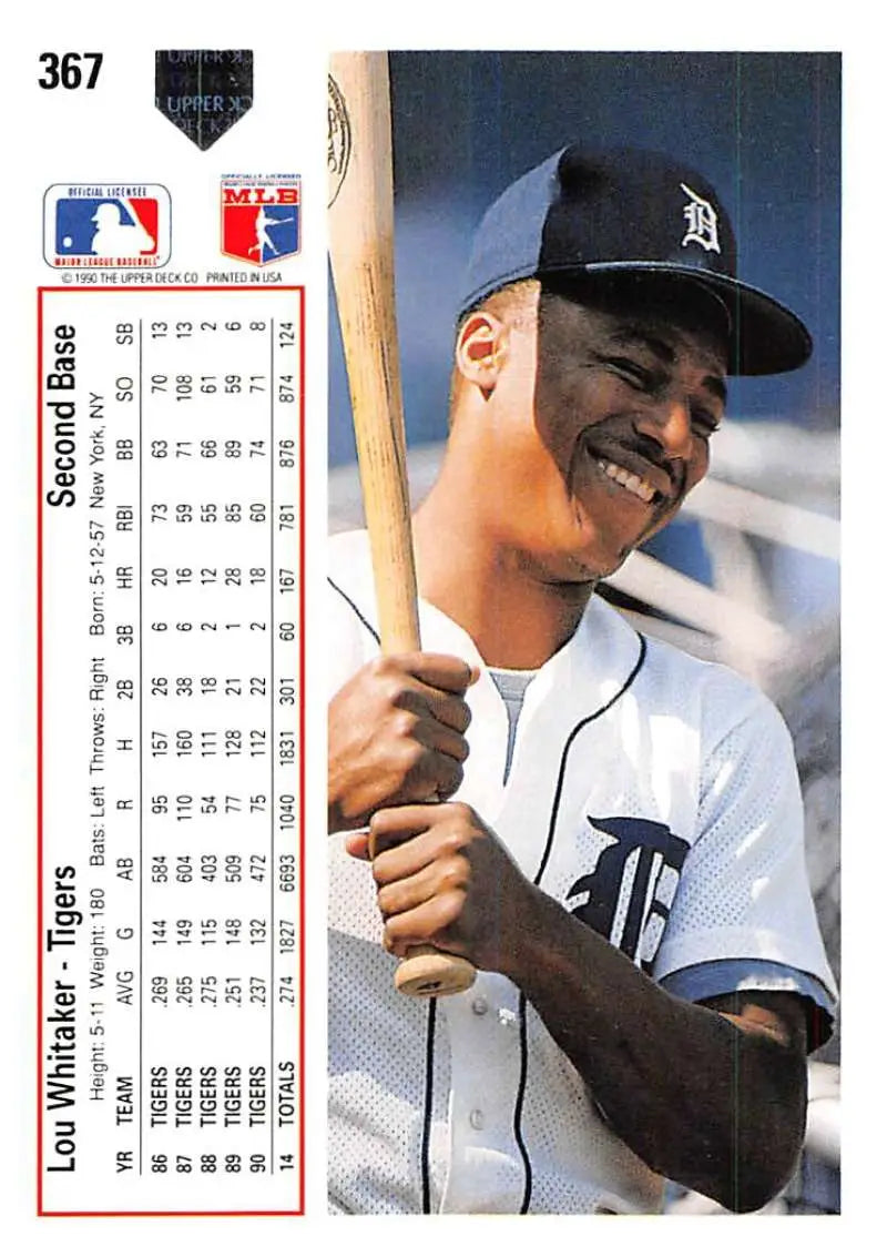 Lou Whitaker smiling with bat on 1991 Upper Deck Detroit Tigers Baseball Card