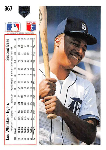 Lou Whitaker smiling with bat on 1991 Upper Deck Detroit Tigers Baseball Card