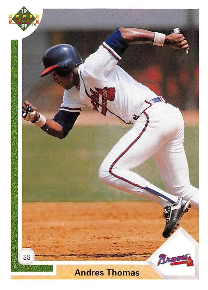 Andres Thomas running the base path in Atlanta Braves uniform on a baseball card