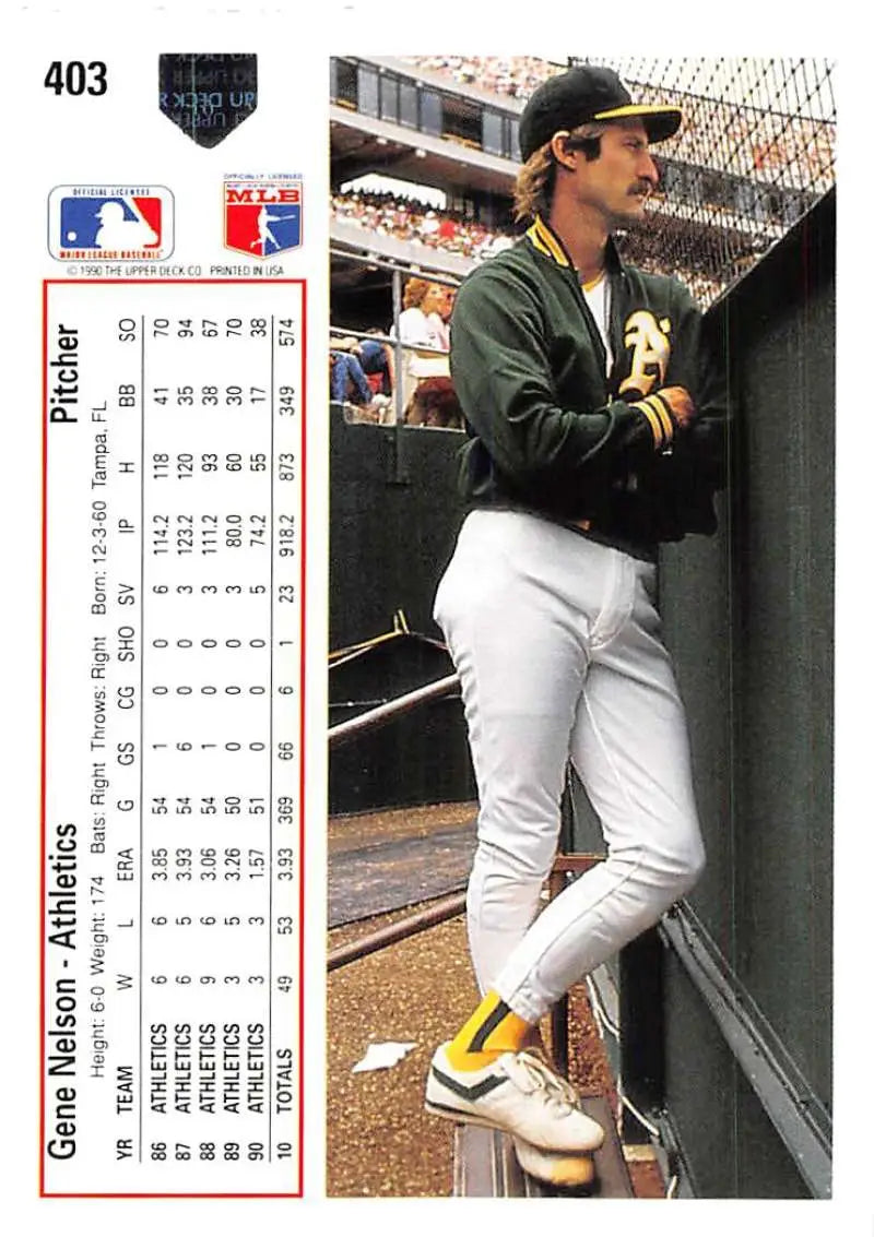 Baseball card of Gene Nelson in Oakland Athletics uniform, 1991 Upper Deck #403