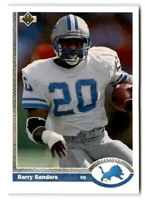 Barry Sanders Upper Deck trading card from 1991, showcasing a legendary NFL player