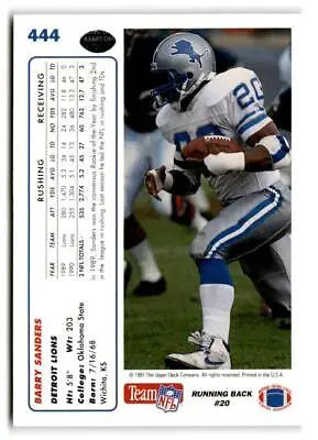 Barry Sanders football card from 1991 Upper Deck trading cards collection