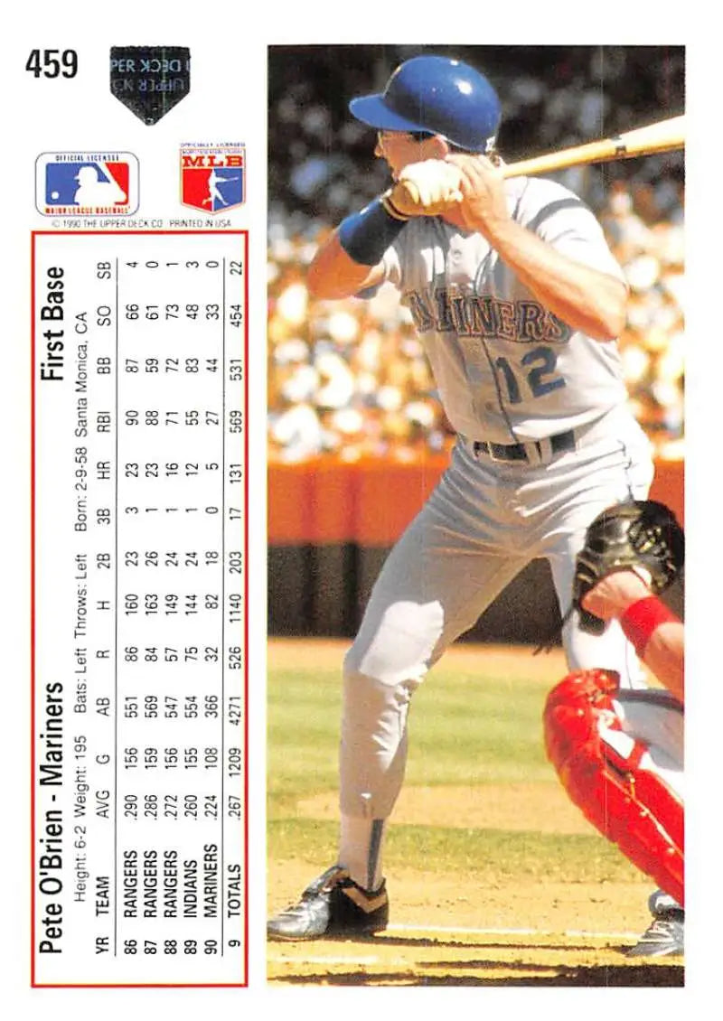 Pete O’Brien at bat in away gray uniform on 1991 Upper Deck Seattle Mariners Baseball Card