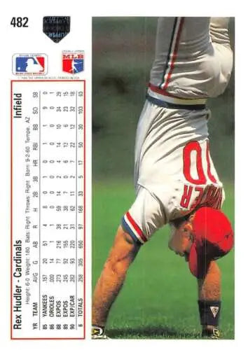 1991 Upper Deck #482 Rex Hudler baseball card back showing original gloss and details