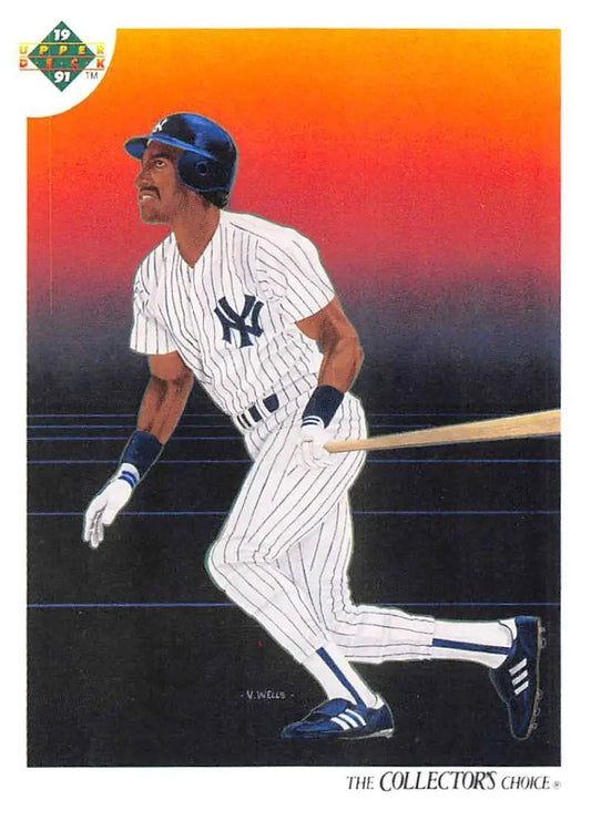 Roberto Kelly swinging bat in New York Yankees pinstripe uniform, Upper Deck card