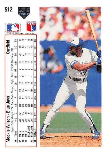 Mookie Wilson at bat in white Toronto Blue Jays uniform on 1991 Upper Deck card