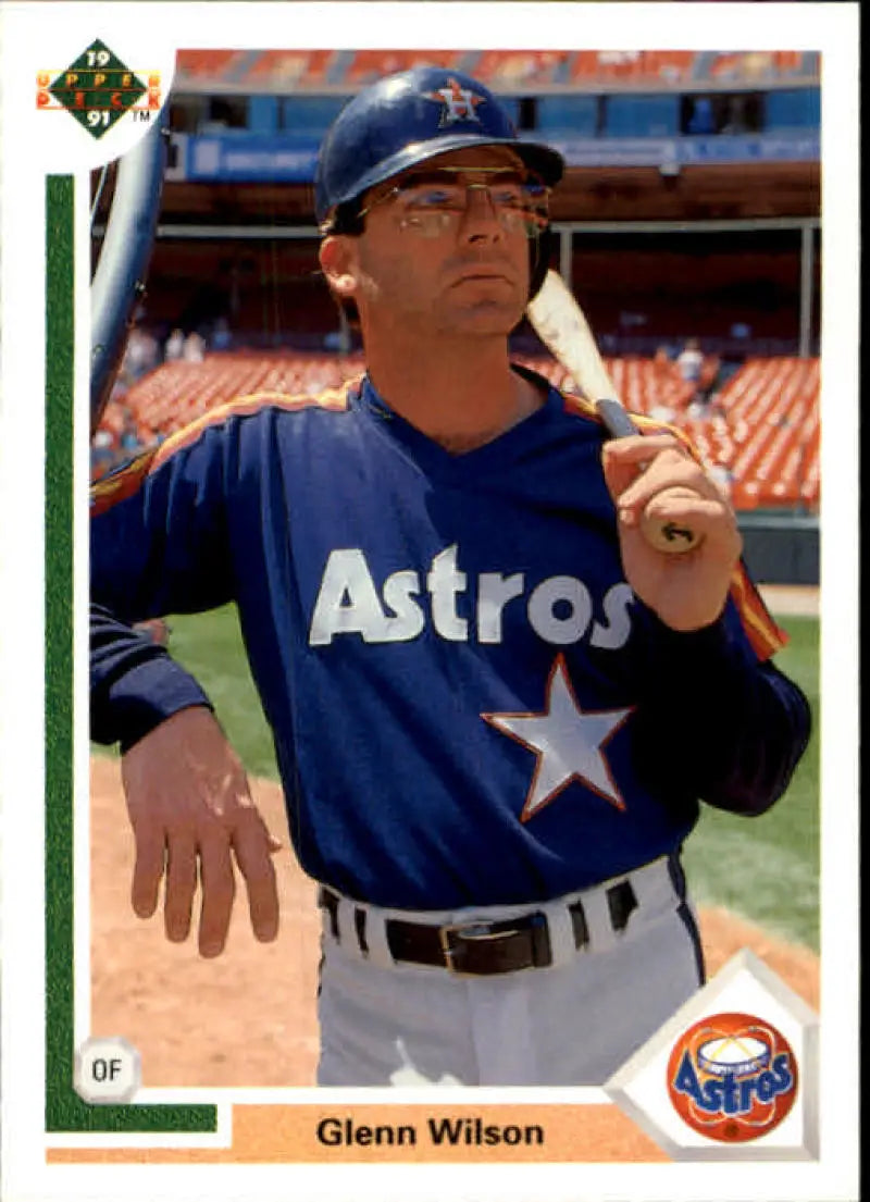 Baseball player Glenn Wilson in blue Houston Astros uniform for Upper Deck card
