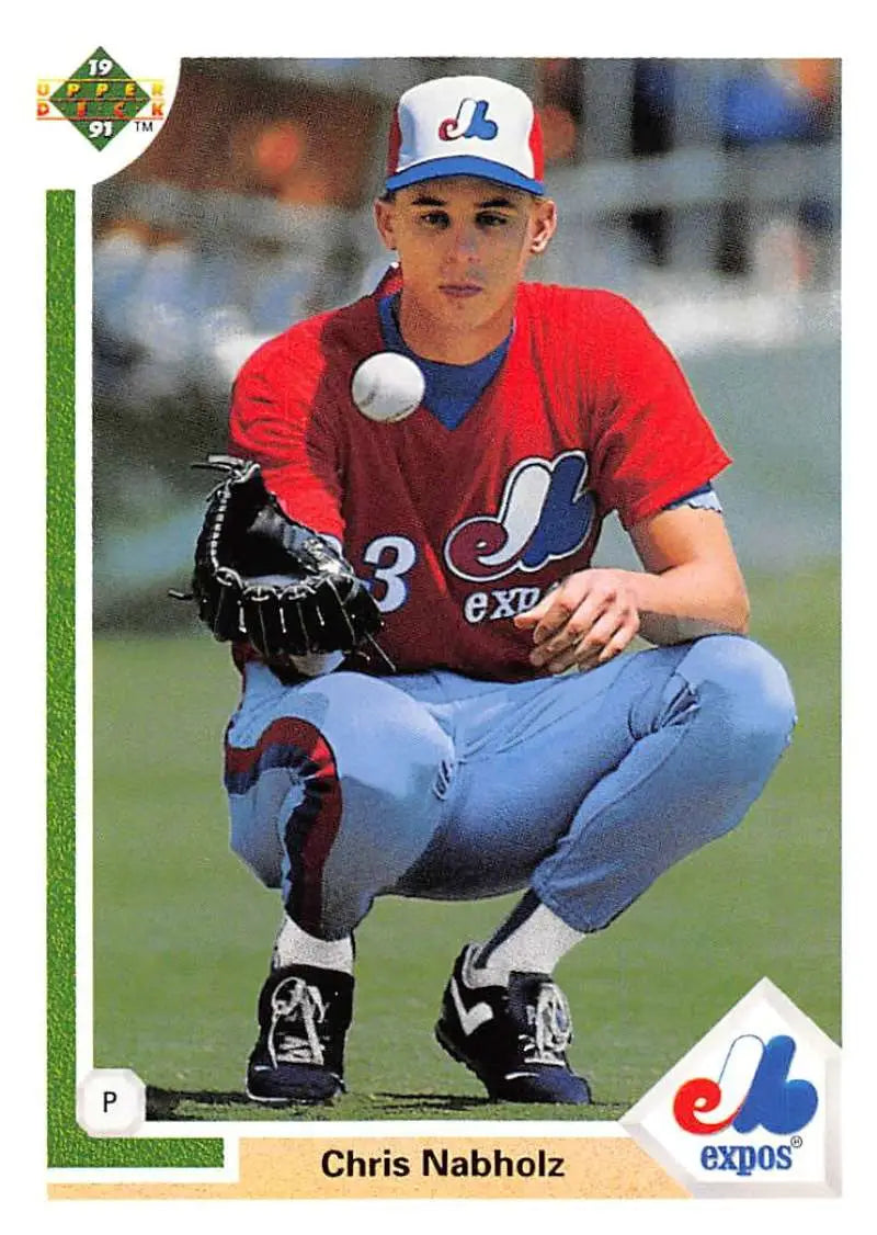 Baseball card of Chris Nabholz in Montreal Expos gear by Upper Deck