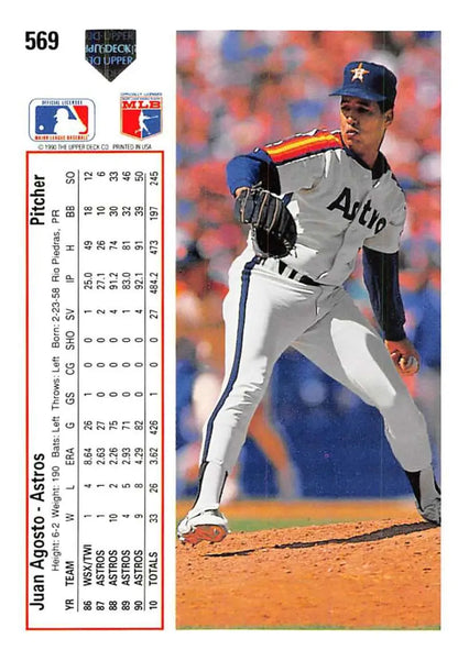 Juan Agosto in mid-delivery on 1991 Upper Deck Houston Astros baseball card