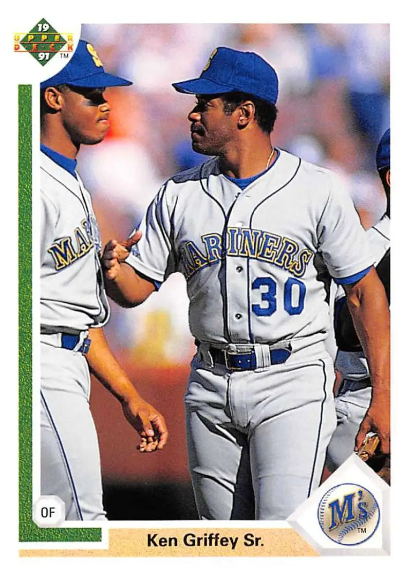 Baseball player in Seattle Mariners #30 jersey promoting Ken Griffey baseball card