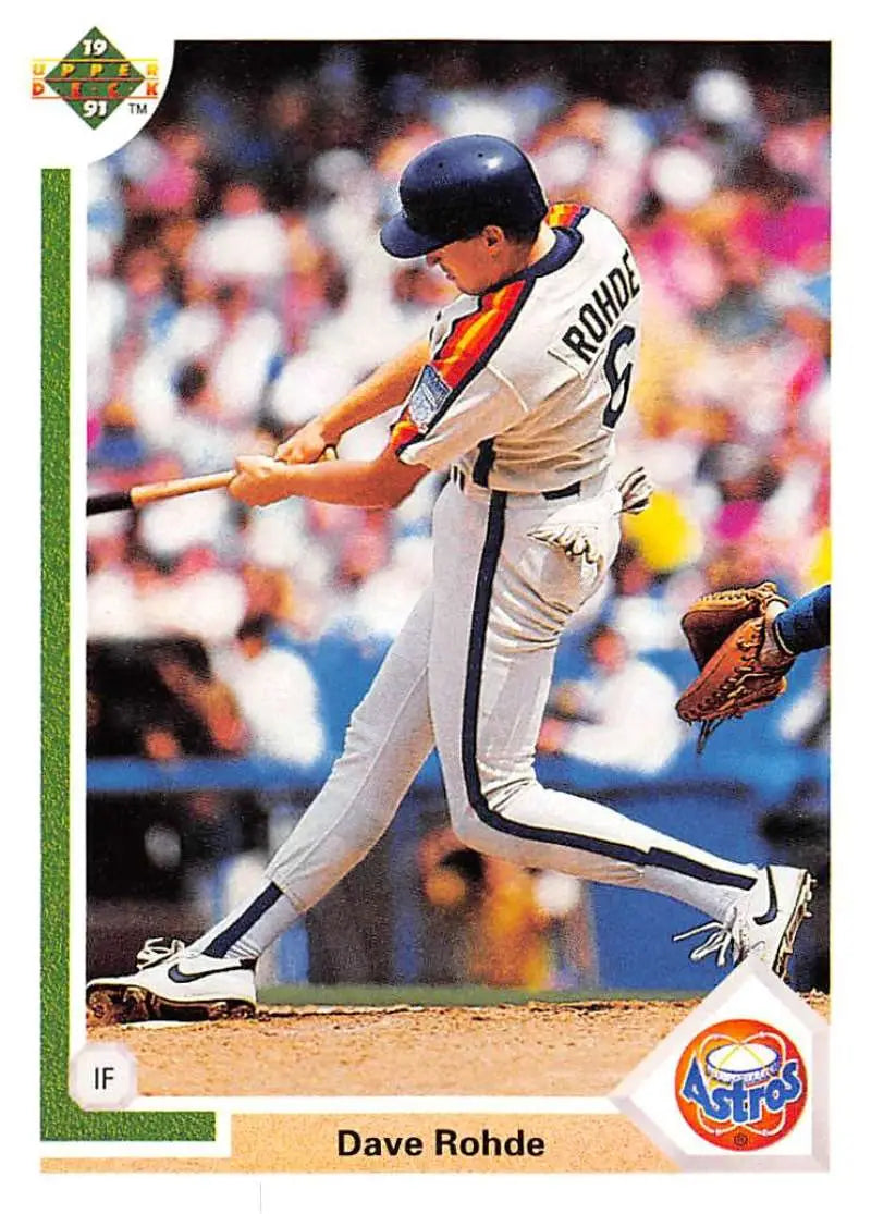 Dave Rohde swinging a bat in a white Houston Astros uniform for Upper Deck card