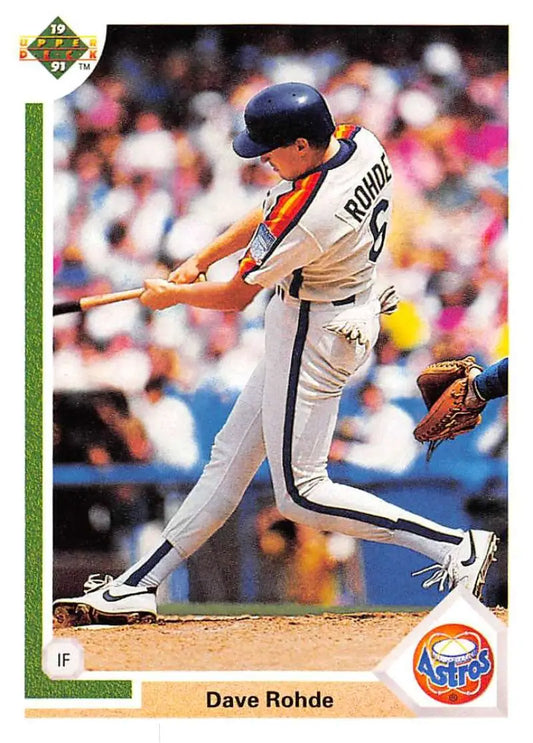 Dave Rohde swinging a bat in a white Houston Astros uniform for Upper Deck card
