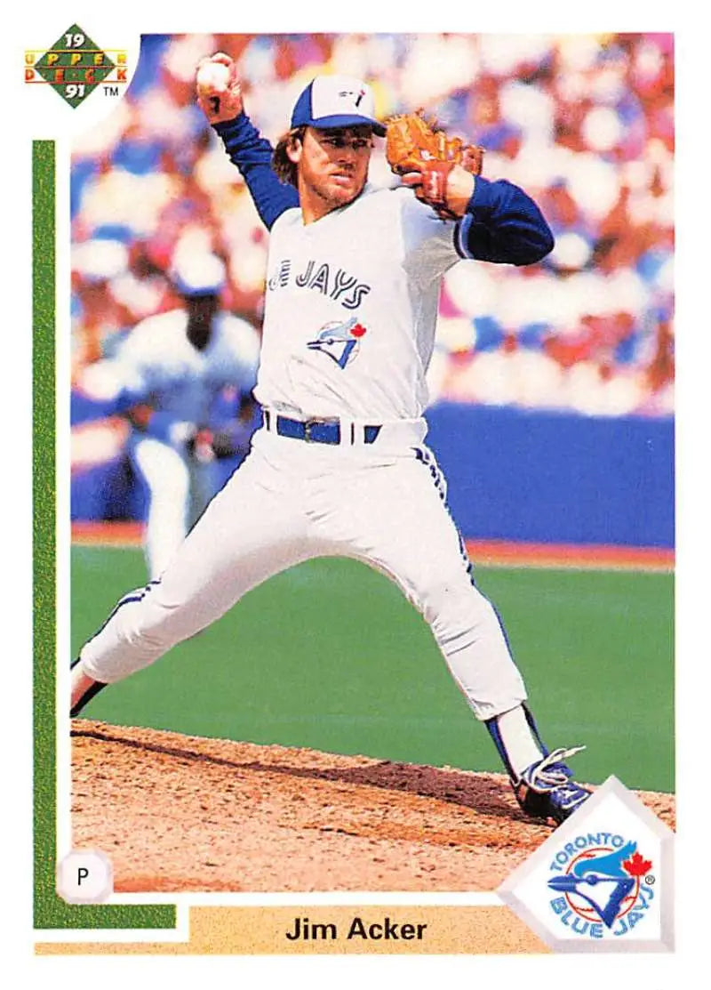 Toronto Blue Jays pitcher in delivery on 1991 Upper Deck #670 Jim Acker baseball card