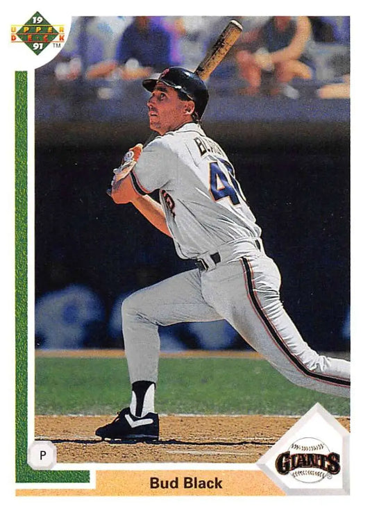 Bud Black batting in a San Francisco Giants uniform, 1991 Upper Deck Baseball Card