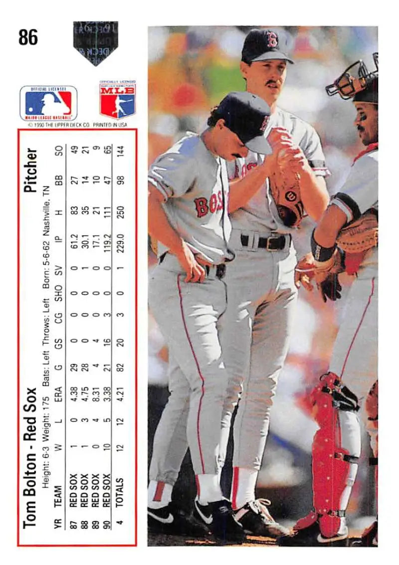 Tom Bolton at bat on 1991 Upper Deck #86 Boston Red Sox Baseball Card
