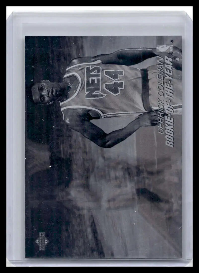 Black and white trading card of Derrick Coleman, #44 New Jersey Nets, AW7 Derrick Coleman