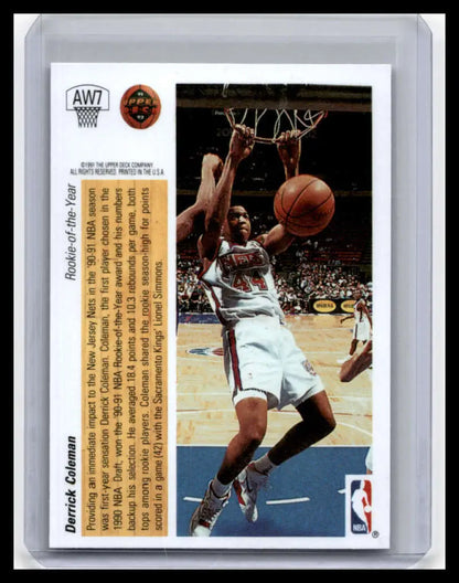 Basketball trading card featuring Derrick Coleman dunking in a New Jersey Nets uniform
