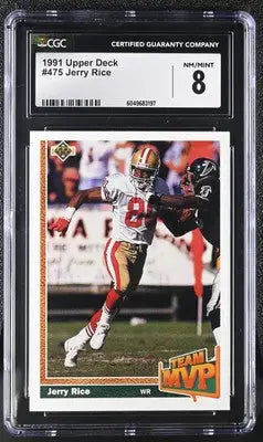 Graded 1991 Upper Deck Jerry Rice football card CGC 8 front view