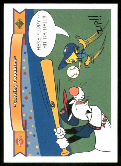 Colorful baseball-themed trading card from 1991 Upper Deck Looney Tunes collection