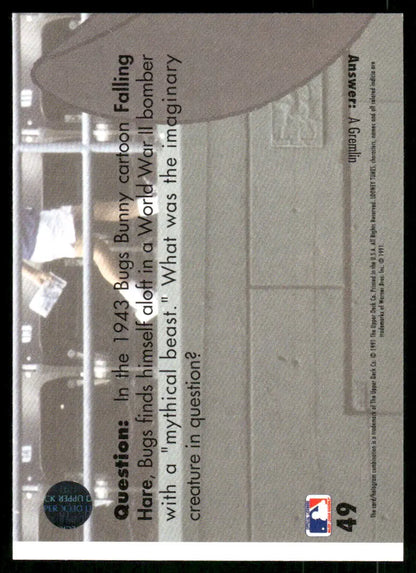 Back of 1991 Upper Deck Looney Tunes Bugs Bunny trading card with trivia question