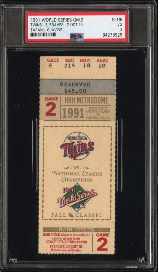 1991 World Series Game 2 Ticket Stub PSA 2 Good with Minnesota Twins logo and Fall Classic text