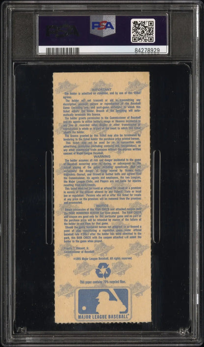 PSA-graded 1991 World Series Game 2 ticket stub in protective holder for collectors