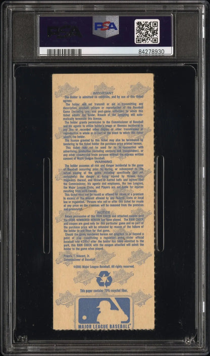 Back side of 1991 World Series Game 7 Ticket Stub PSA 5 Ex with MLB logo