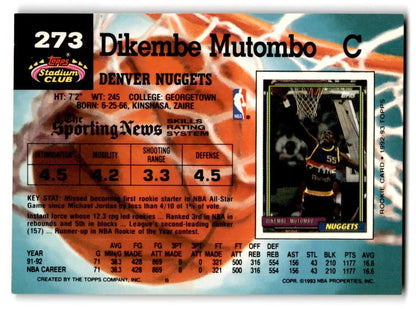 Dikembe Mutombo 1992-93 Stadium Club #273 trading card for collectors