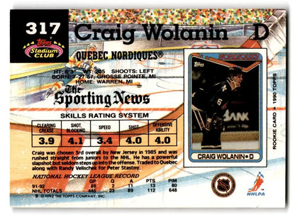 1992-93 Stadium Club #317b Craig Wolanin - Trading Cards