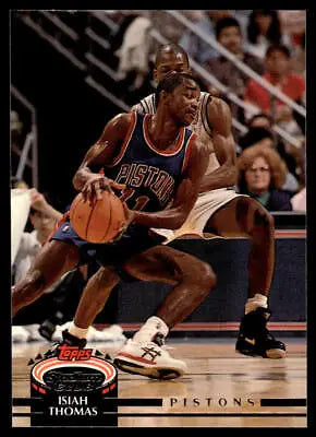 Isiah Thomas dribbling for the Detroit Pistons in 1992-93 Stadium Club card