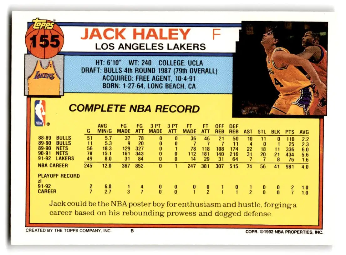 1992-93 Topps #155 Jack Haley - Trading Card
