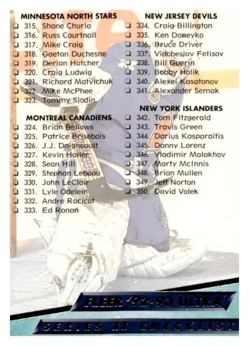 1992-93 Ultra #449 Checklist: 315-383 - Checklist