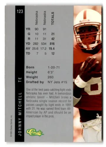 1992 Classic Four Sport #123 Johnny Mitchell NM football card featuring Mint NY Jets original gloss