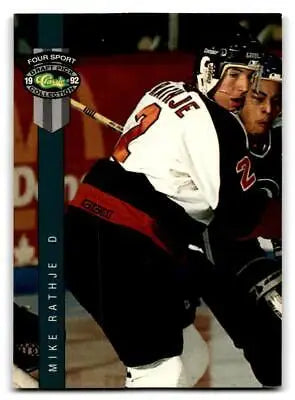 Hockey trading card of Mike Rathje from 1992 Classic Four Sport set