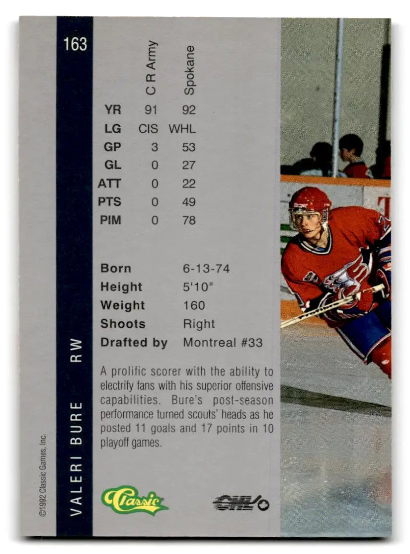 1992 Classic Four Sport #163 Valeri Bure - Trading Card