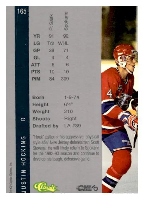 1992 Classic Four Sport #165 Justin Hocking - Trading Card