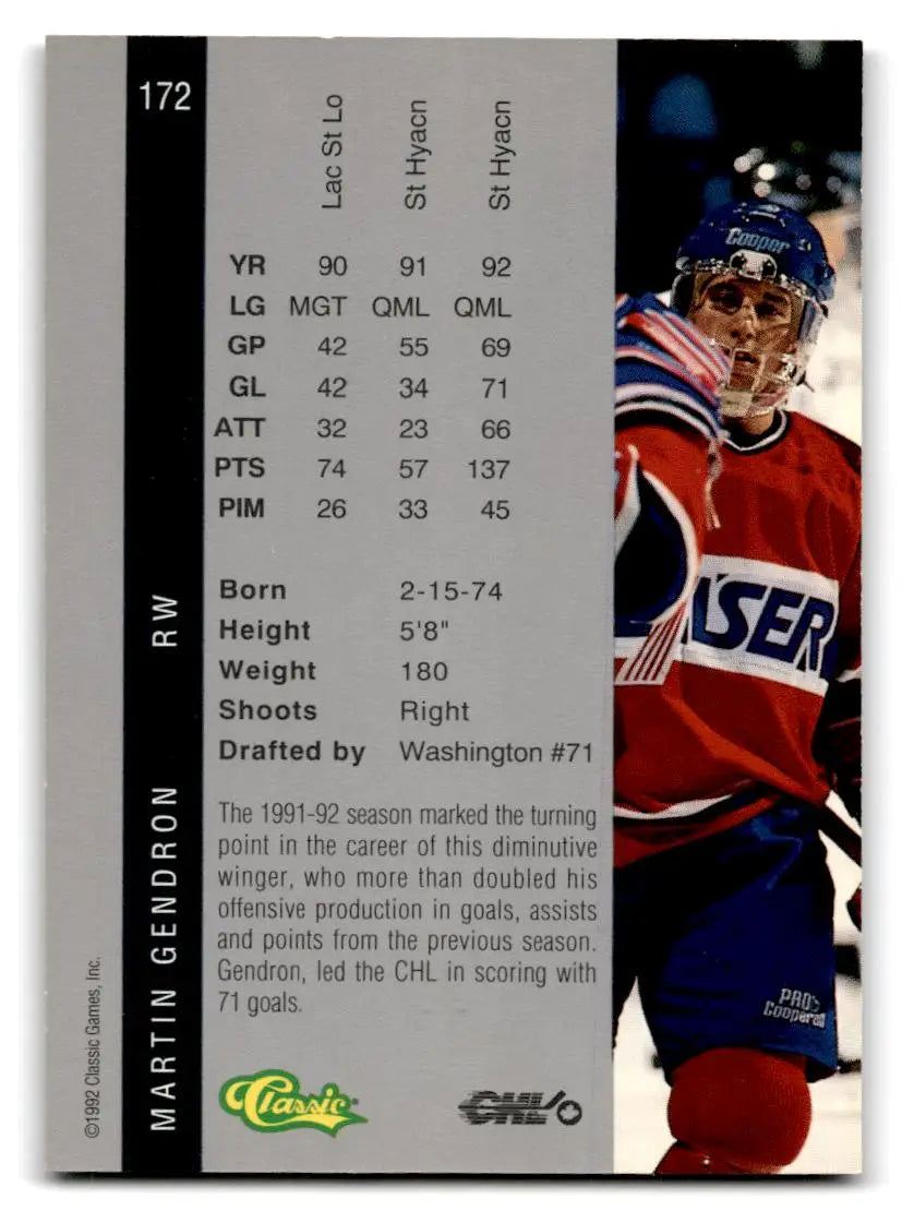 1992 Classic Four Sport #172 Martin Gendron - Trading Card