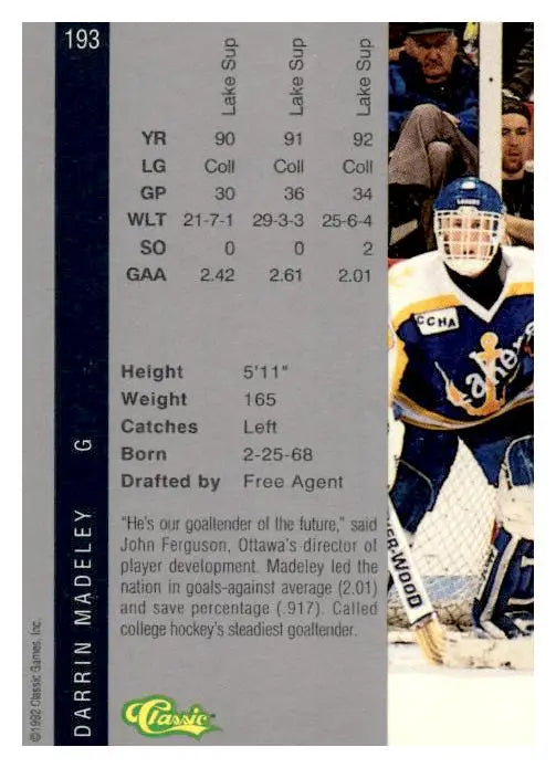 1992 Classic Four Sport #193 Darrin Madeley - Trading Card