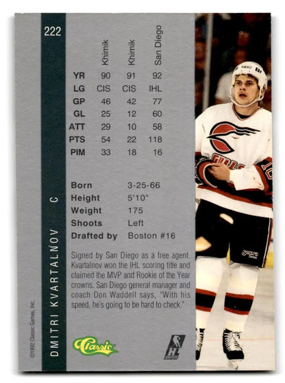 1992 Classic Four Sport #222 Dmitri Kvartalnov - Trading Card
