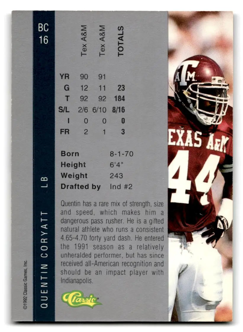 1992 Classic Four Sport #BC16 Quentin Coryatt Bonus Cards - Trading Cards