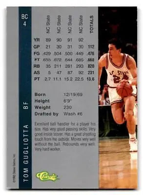 1992 Classic Four Sport BC4 Tom Gugliotta Bonus Card featuring basketball star Tom Gugliotta